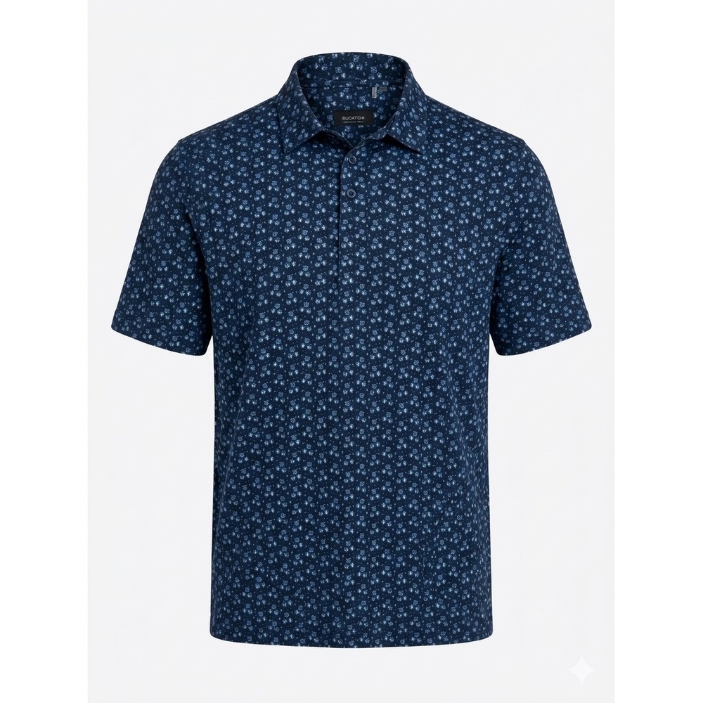 Bugatchi OoohCotton Tech Polo Shirt Mens XXL Navy Blue Floral Paisley PF2002F21